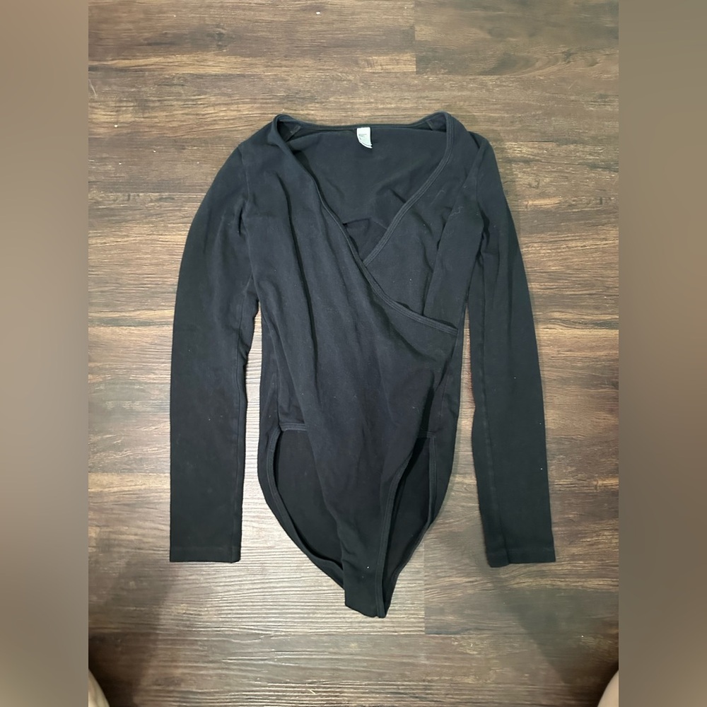 american apparel black wrap front bodysuit